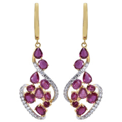 ต่างหูทอง9K ชุบทอง18K ประดับทับทิม และโทแพซ สีขาว ดีไซน์กลีบดอกไม้ - BigxShow