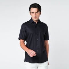OLYMP LUXOR Shirt, short-sleeved shirt, black, plain fabric, loose fit, comfortable to wear, easy to iron.