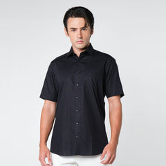 OLYMP LUXOR Shirt, short-sleeved shirt, black, plain fabric, loose fit, comfortable to wear, easy to iron.
