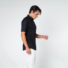 OLYMP LUXOR Shirt, short-sleeved shirt, black, plain fabric, loose fit, comfortable to wear, easy to iron.