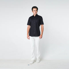 OLYMP LUXOR Shirt, short-sleeved shirt, black, plain fabric, loose fit, comfortable to wear, easy to iron.
