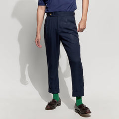 era-won Double Belts Trousers V4 Skinny Crop High Waist Shinori blue (navy) woven fabric