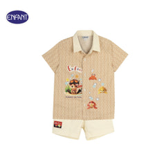 ENFANT (Enfant) Short-sleeved button-down shirt + three-quarter pants set for children aged 6 months - 8 years, SoS Art toy collection, cream color 