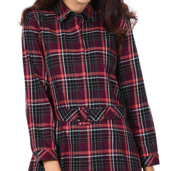 Women's long-sleeved dress, check pattern, model WDCA303W9VIE0 Regular Fit, purple