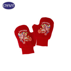 ENFANT Dragon Print Baby Gloves, Red, Free Size