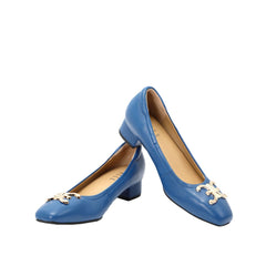 ELLE SHOES Lambskin shoes, square heel shape, LAMB SKIN COMFY COLLECTION, Block heel model, blue, ELB003 