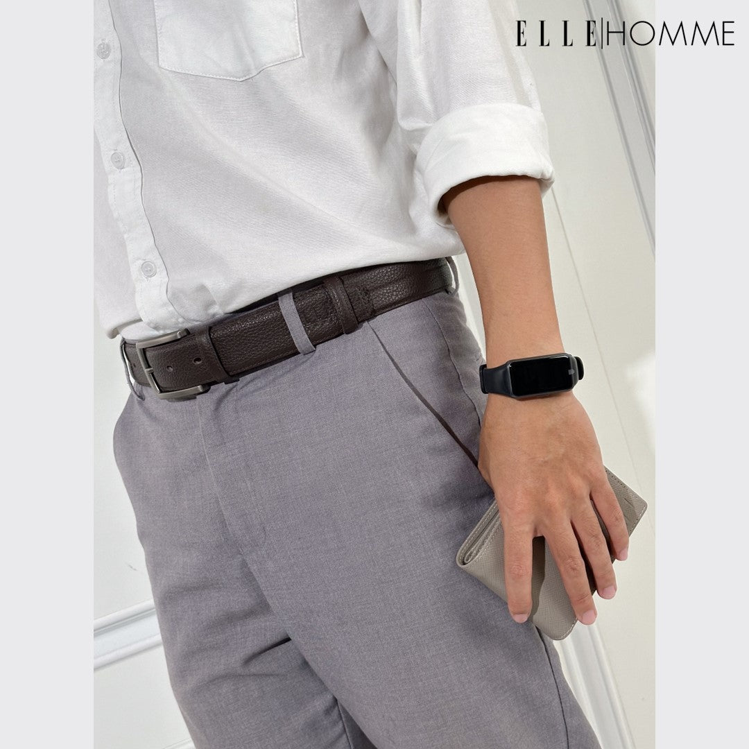 ELLE HOMME I Genuine cowhide leather belt, Casual style, with brown stitching in the middle for added coolness, brown I H84002