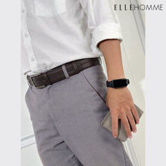 ELLE HOMME I Genuine cowhide leather belt, Casual style, with brown stitching in the middle for added coolness, brown I H84002