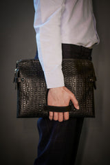 ELLE HOMME Modern style clutch bag with Elle Homme logo print, black, W8H007
