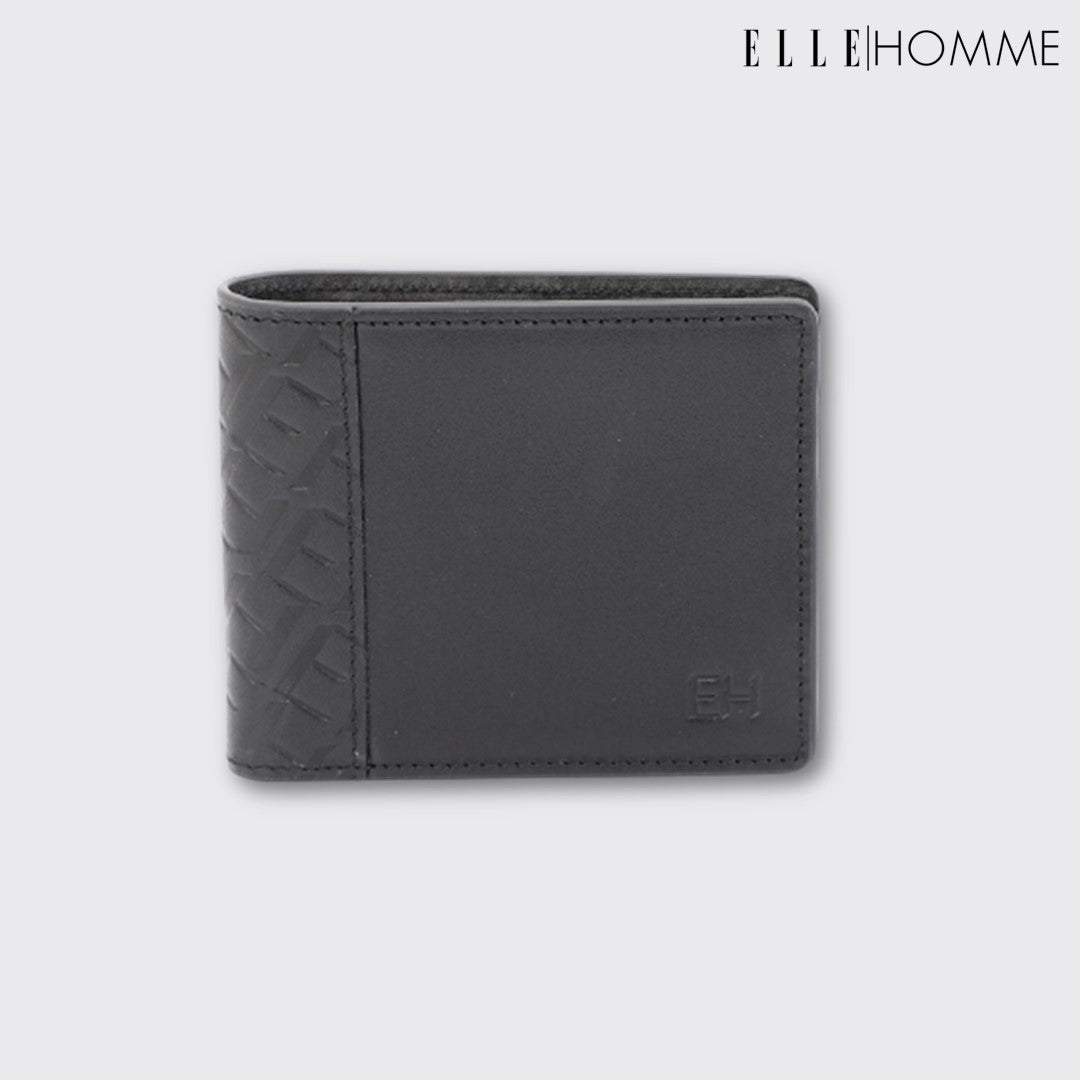 ELLE HOMME I Genuine cowhide leather wallet, Business style, short fold, 8 credit card slots, black I Model W8W001
