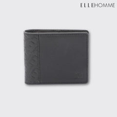 ELLE HOMME I Genuine cowhide leather wallet, Business style, short fold, 8 credit card slots, black I Model W8W001
