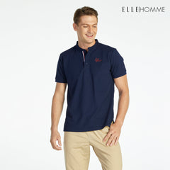 ELLE HOMME POLO | Chinese collar polo shirt, short sleeves, decorated with French flag tape, navy blue | W8K904
