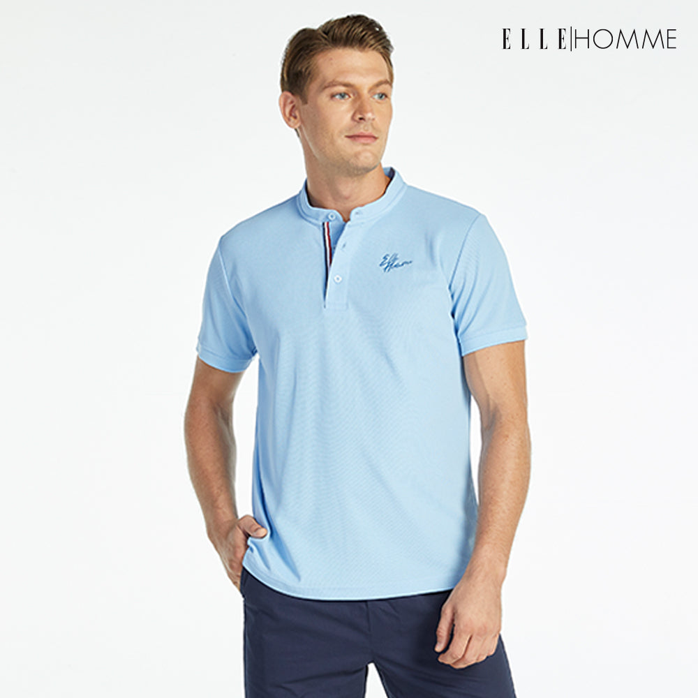 ELLE HOMME POLO | Chinese collar polo shirt, short sleeves, decorated with French flag tape, blue | W8K904