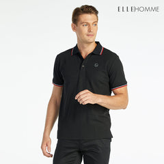 ELLE HOMME POLO | Polo shirt, short sleeves, printed EH logo, comfortable to wear, black | W8K903