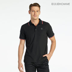 ELLE HOMME POLO | Polo shirt, short sleeves, printed EH logo, comfortable to wear, black | W8K903