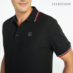 ELLE HOMME POLO | Polo shirt, short sleeves, printed EH logo, comfortable to wear, black | W8K903