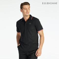 ELLE HOMME POLO | Polo shirt, short sleeves, printed EH logo, comfortable to wear, black | W8K903