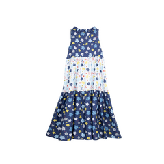 ENFANT Ongfont sleeveless dress, Sea Turtle collection, printed with leatherback turtle pattern, cotton and satin fabric for mothers, size ML, navy blue