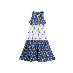 ENFANT Ongfont sleeveless dress, Sea Turtle collection, printed with leatherback turtle pattern, cotton and satin fabric for mothers, size ML, navy blue