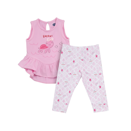 ENFANT อองฟองต์ ชุดเสื้อแขนกุด+กางเกงขายาว คอลเลกชั่น เต่าทะเล พิมพ์ลายเต่ามะเฟือง ผ้าคอตตอนผสมสแปนเด็กซ์ สำหรับเด็กอายุ 3-24 เดือน
