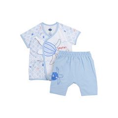 ENFANT Ongfont short-sleeved shirt + shorts set, Sea Turtle collection, printed with leatherback turtle pattern, cotton and spandex fabric, for children aged 0-6 months
