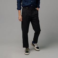 era-won Long pants, Double Belts Trousers V3, Skinny Crop style, high waist, Space black color (black)