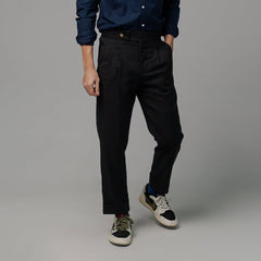 era-won Long pants, Double Belts Trousers V2 model, Skinny Crop style, high waist, Black color (dark black), new fabric
