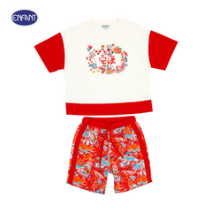 Enfant (Enfant) Round neck shirt + dragon pattern pants set, Festive collection, welcoming the Year of the Golden Dragon, for children aged 6 months - 4 years, red
