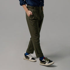 era-won Long pants, Double Belts Trousers V2 model, Skinny Crop style, high waist, Olive color (army green), new fabric 
