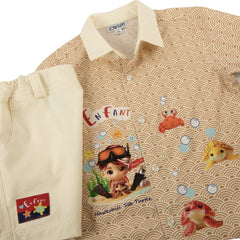 ENFANT (Enfant) Short-sleeved button-down shirt + three-quarter pants set for children aged 6 months - 8 years, SoS Art toy collection, cream color 
