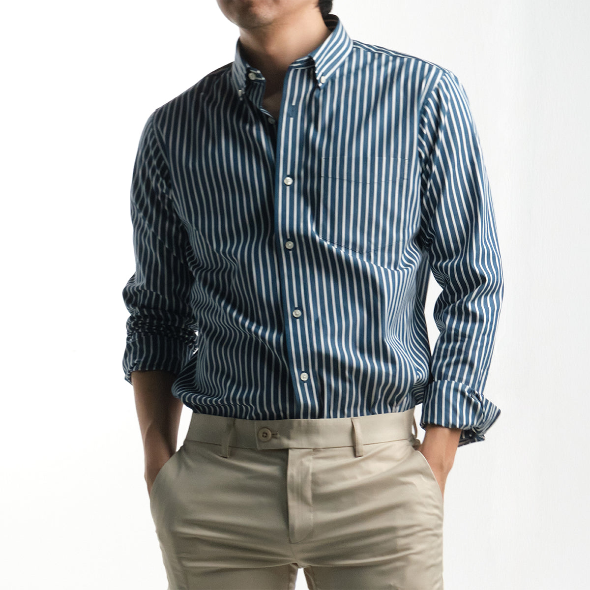 era-won Regular fit dress shirt, Dress Shirt Striped model, Sea florence (Blue Bird) color, blue pattern 