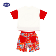 Enfant (Enfant) Round neck shirt + dragon pattern pants set, Festive collection, welcoming the Year of the Golden Dragon, for children aged 6 months - 4 years, red