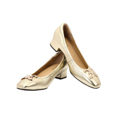 ELLE SHOES Lambskin shoes, square heel shape, LAMB SKIN COMFY COLLECTION, Block heel model, metallic gold color, ELB003 