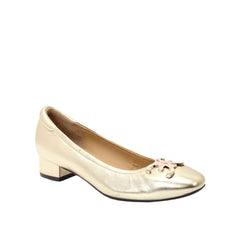 ELLE SHOES Lambskin shoes, square heel shape, LAMB SKIN COMFY COLLECTION, Block heel model, metallic gold color, ELB003 