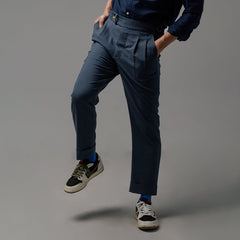 era-won กางเกงขายาว รุ่น Double Belts Trousers V1 ทรง Skinny Crop เอวสูง สี Mad Blue (กรม)