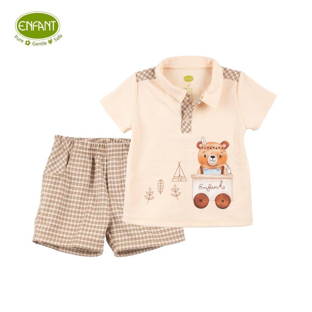 ENFANT Ongfont shirt + pants set for children aged 3 months - 2 years, Tent Bear collection, organic cotton, cream color 