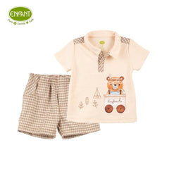 ENFANT Ongfont shirt + pants set for children aged 3 months - 2 years, Tent Bear collection, organic cotton, cream color 