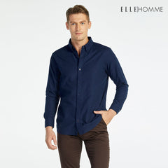 ELLE HOMME | Long-sleeved shirt, collared, REGULAR style, navy blue | W8B675