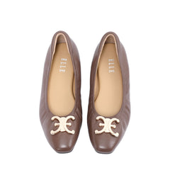 ELLE SHOES Lambskin shoes, ballet style, LAMB SKIN COMFY COLLECTION, Ballerina model, brown, ELB001