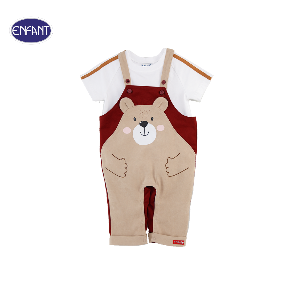 ENFANT (Enfant) short-sleeved shirt + shorts set for children 6 months - 8 years, plaid pattern, brown 