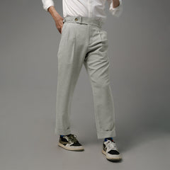 era-won Double Belts Trousers V1 Skinny Crop High Waist Pants, Mad Light Grey 