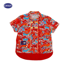 Enfant (Enfant) Chinese collar shirt, short front, long back, Festive collection, welcoming the Year of the Golden Dragon, for children aged 6 months - 8 years, red
