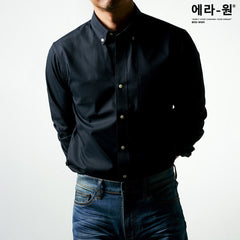 era-won Premium Quality เสื้อเชิ้ต ทรงปกติ Ultrafine Dress Shirt แขนยาว สี Double Black (ป้ายใหม่)