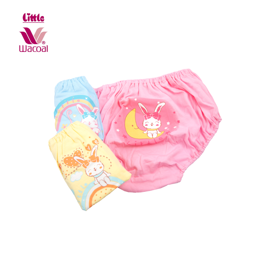 Little Wacoal (Little Wacoal) Girls' elastic underwear, rabbit pattern, for children aged 2-12 years, size S-XL, pack of 3, white, blue, pink 