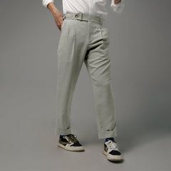 era-won Double Belts Trousers V1 Skinny Crop High Waist Pants, Mad Light Grey 