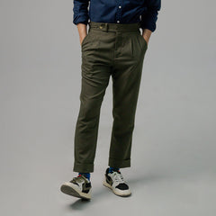 era-won Long pants, Double Belts Trousers V2 model, Skinny Crop style, high waist, Olive color (army green), new fabric 