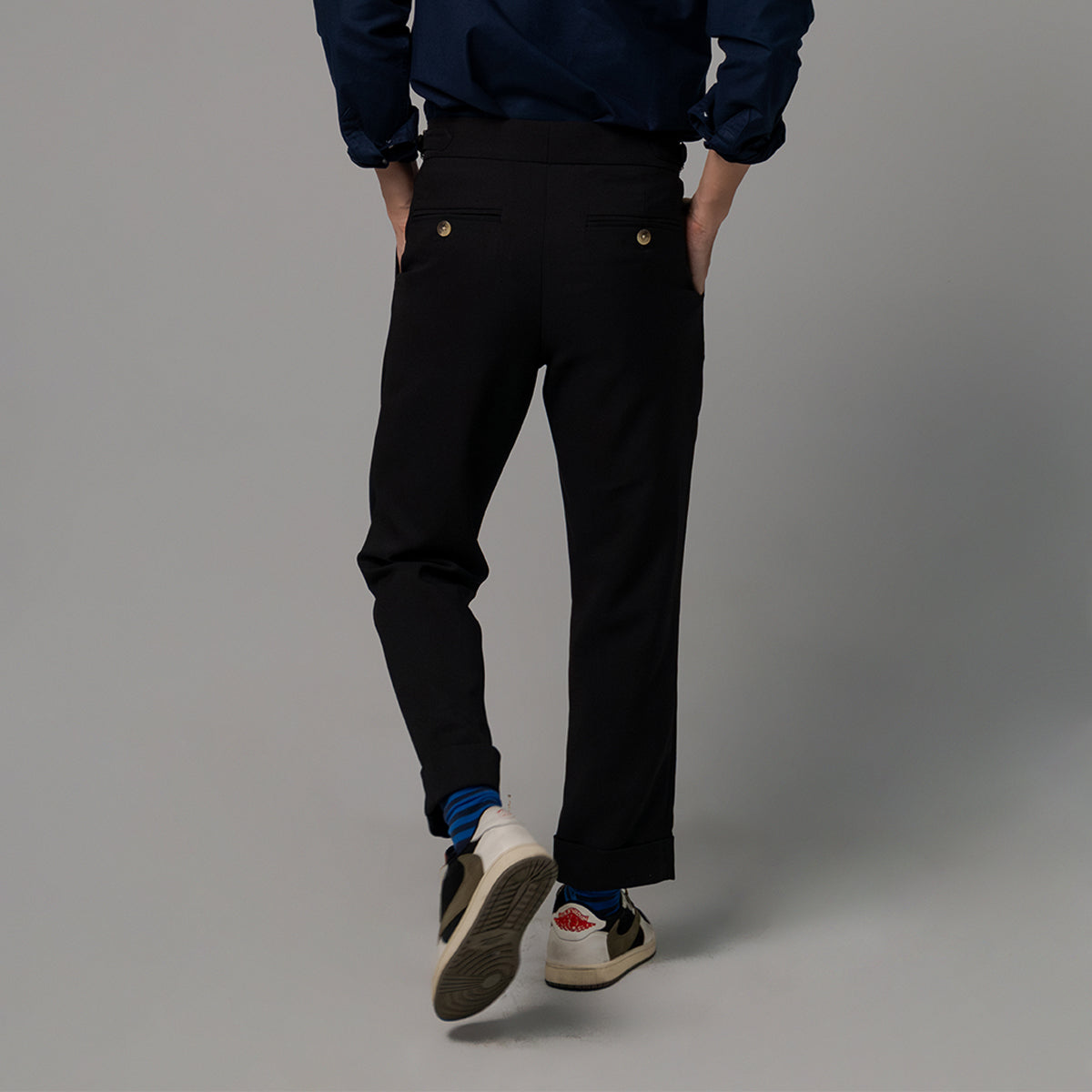 era-won Long pants, Double Belts Trousers V3, Skinny Crop style, high waist, Space black color (black)