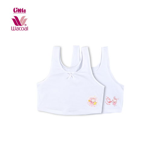 Little Wacoal (Little Wacoal) Girls' half-body tank top for children aged 4-12 years, size S-XL, pack of 2, white 