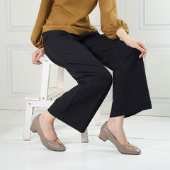ELLE SHOES Lambskin shoes, square heel, LAMB SKIN COMFY COLLECTION, Block heel model, light brown, ELB003 