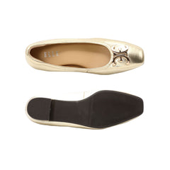ELLE SHOES Lambskin shoes, square heel shape, LAMB SKIN COMFY COLLECTION, Block heel model, metallic gold color, ELB003 